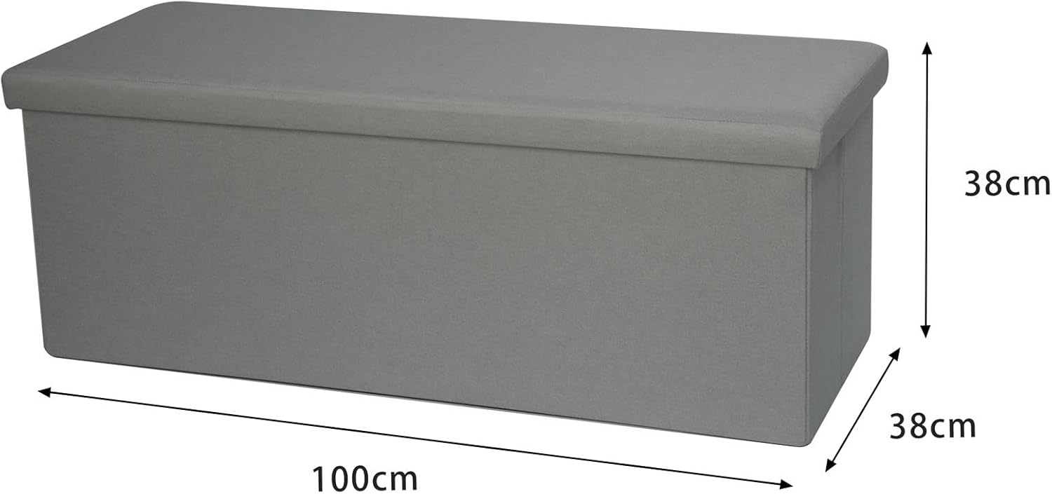 Extra Large Folding Ottoman Fabric Storage Chest, Grey, 100cm