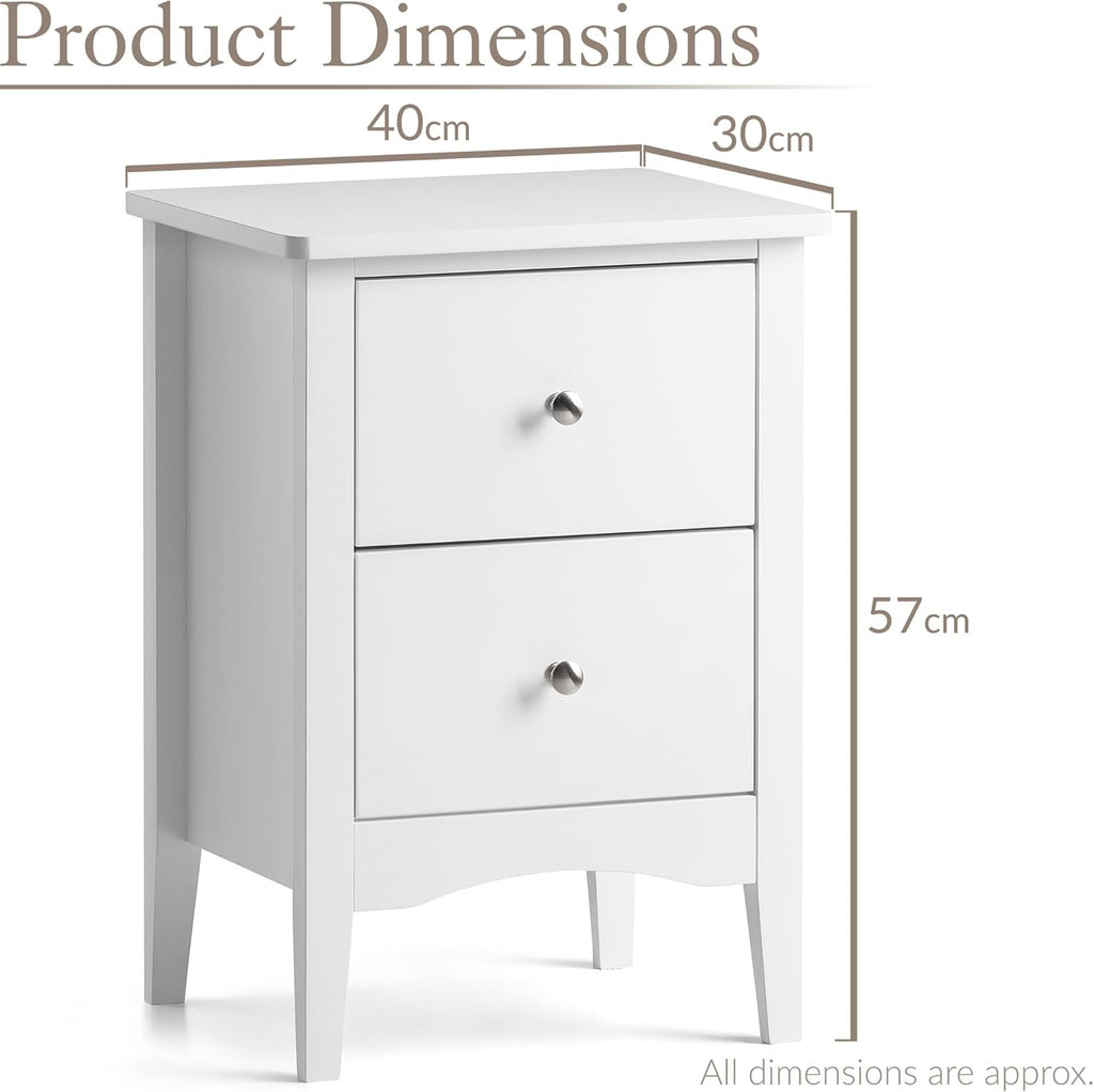 2 Drawer Bedside Table, Modern Bedroom Nightstand, Wooden MDF Side End Stand for Living Room Hallway Sofa