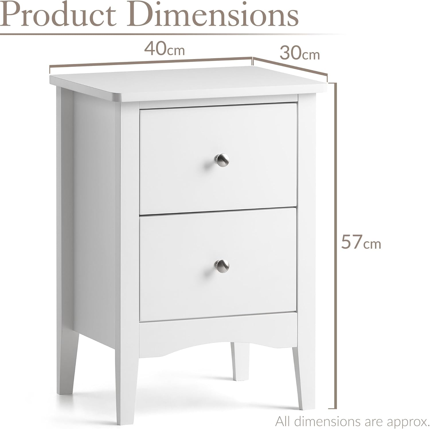 2 Drawer Bedside Table, Modern Bedroom Nightstand, Wooden MDF Side End Stand for Living Room Hallway Sofa