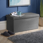 Extra Large Folding Ottoman Fabric Storage Chest, Grey, 100cm