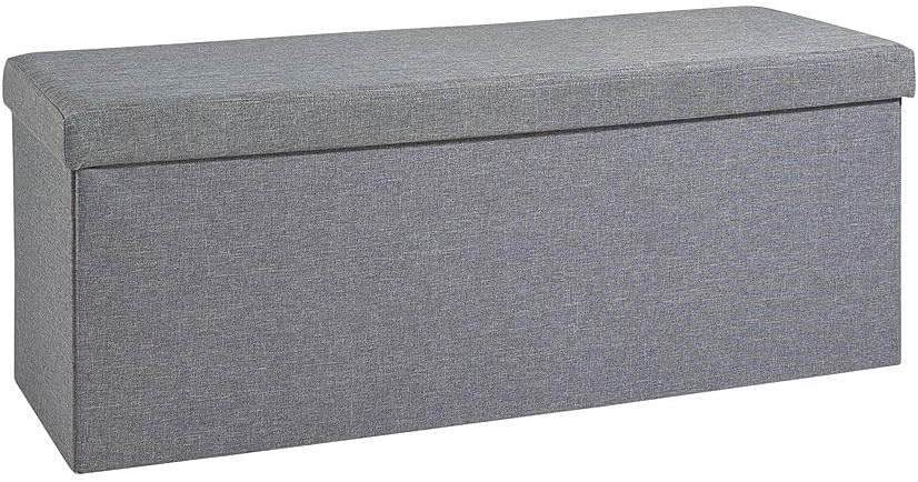 Extra Large Folding Ottoman Fabric Storage Chest, Grey, 100cm