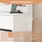 Large Mirror and Lights 3-Colour LED Adjustable Brightness Glass Top Vanity Table with Plug and Stool 5 Drawers