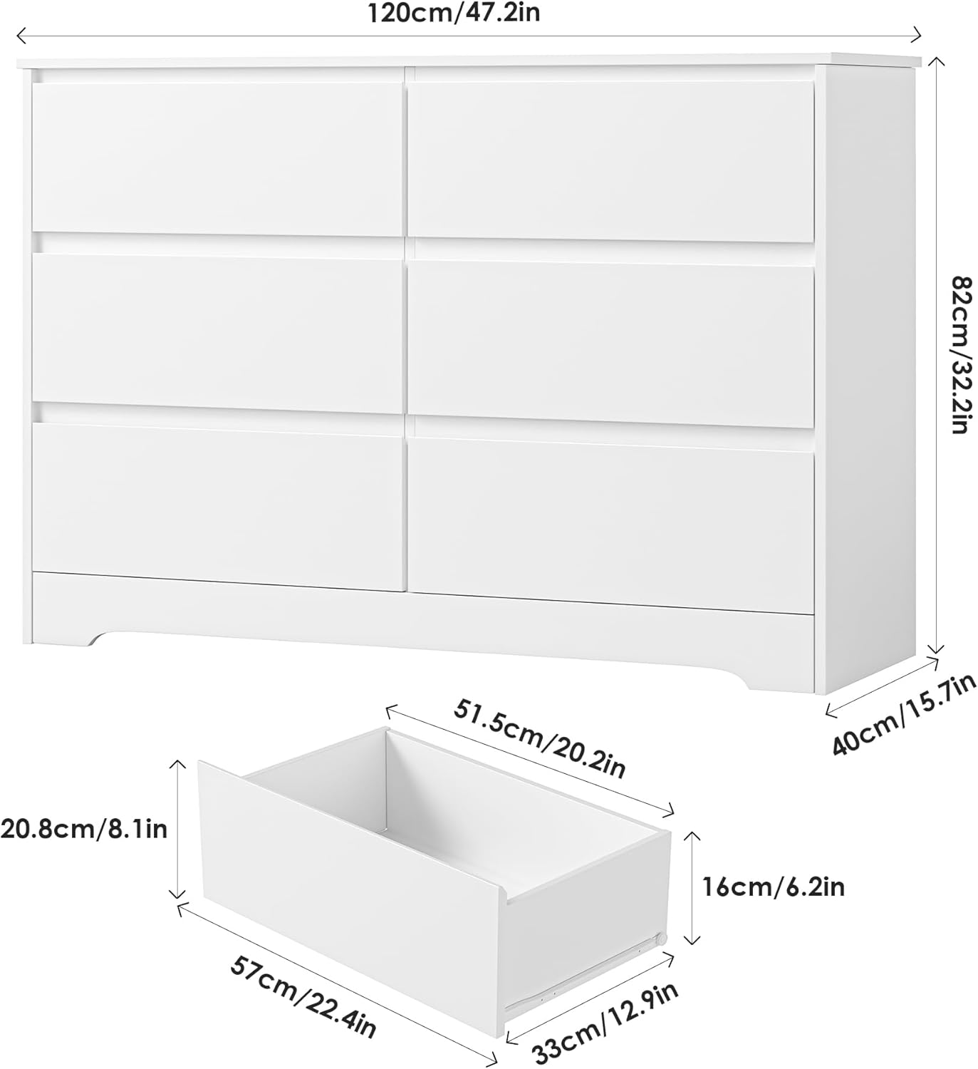 Chest of Drawers Bedroom Storage Cabinet Wide Dresser with 6 Drawers Bedroom Furniture