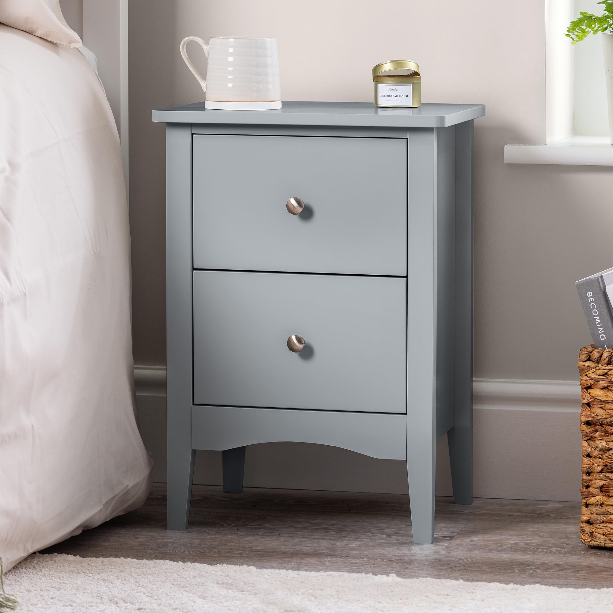 2 Drawer Bedside Table, Modern Bedroom Nightstand, Wooden MDF Side End Stand for Living Room Hallway Sofa