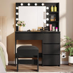 Glass Top Vanity Table Makeup Desk with 3 Drawers and Storage Cabinets, White Bedroom Dressing Tables with Mirror