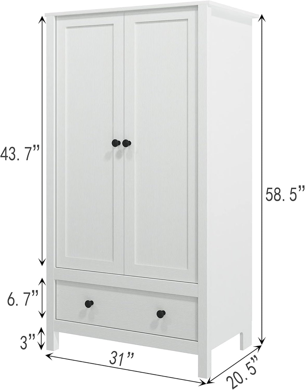 2 Door Wardrobe, Armoire with Drawer for Bedroom