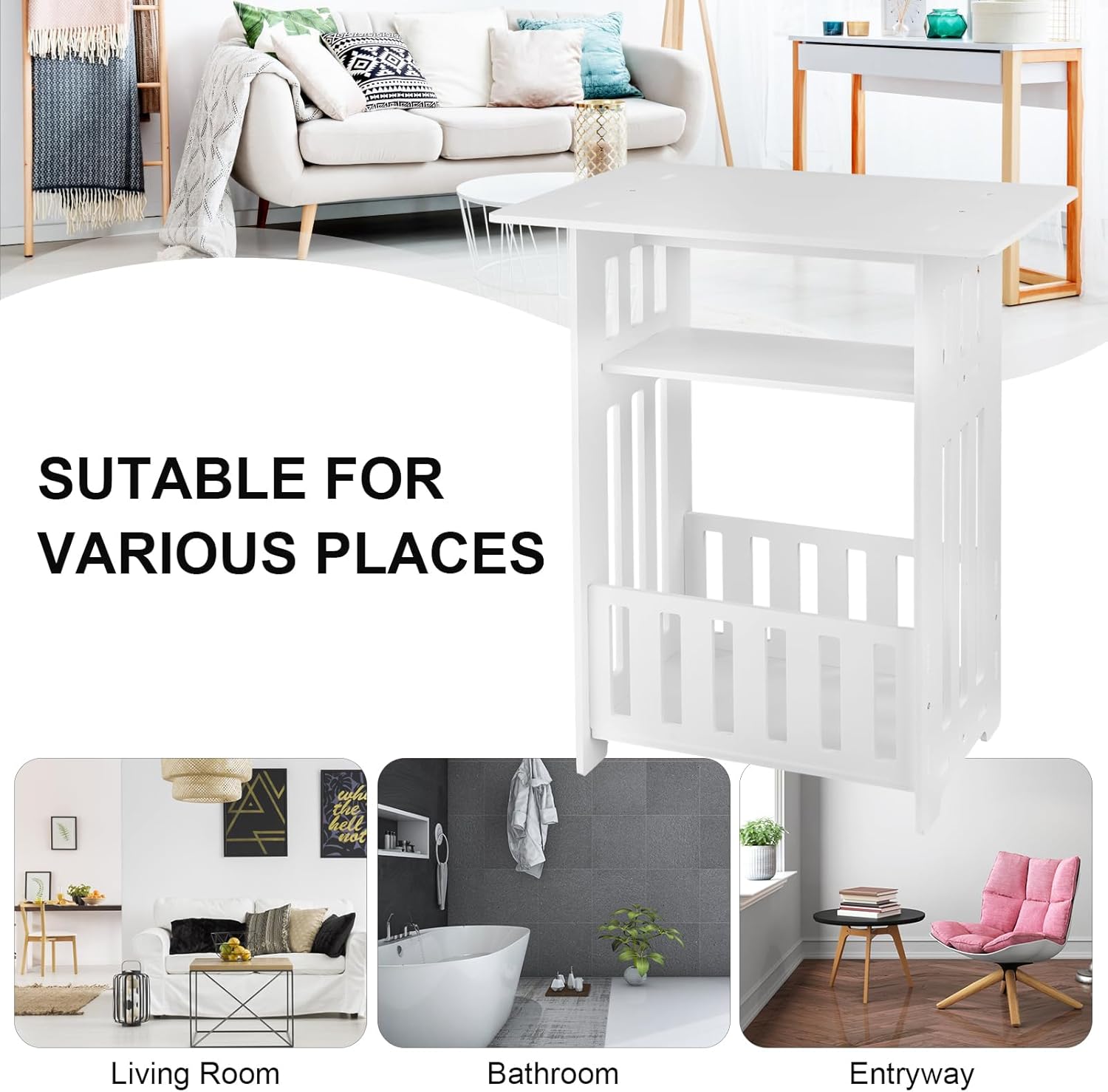 3 Tier Side Table 45x30x49cm - Modern Wood Nightstand End Table for Home Bedroom Living Room