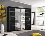Modern Mirror sliding door wardrobe with LED Light Width 150cm/180cm/203cm