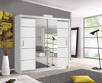 Modern Mirror sliding door wardrobe with LED Light Width 150cm/180cm/203cm