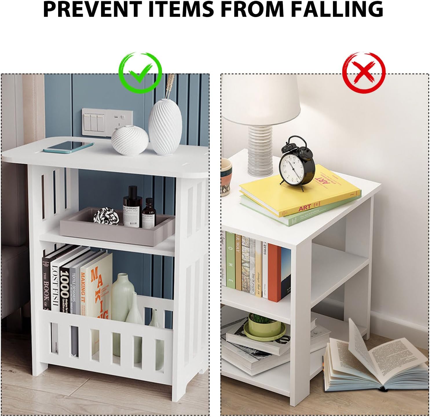 3 Tier Side Table 45x30x49cm - Modern Wood Nightstand End Table for Home Bedroom Living Room