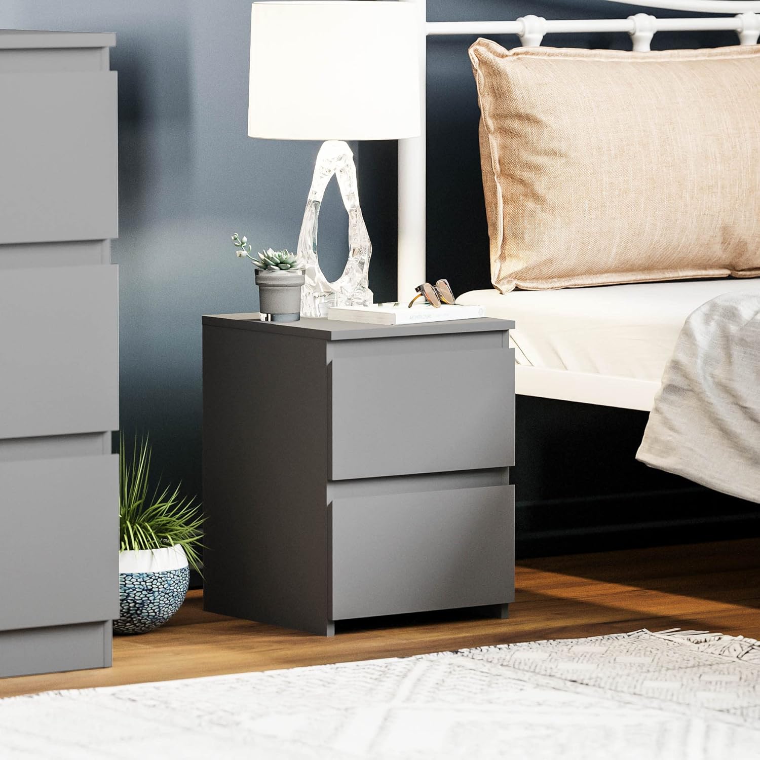 2 Drawer Bedside Chest (Grey)