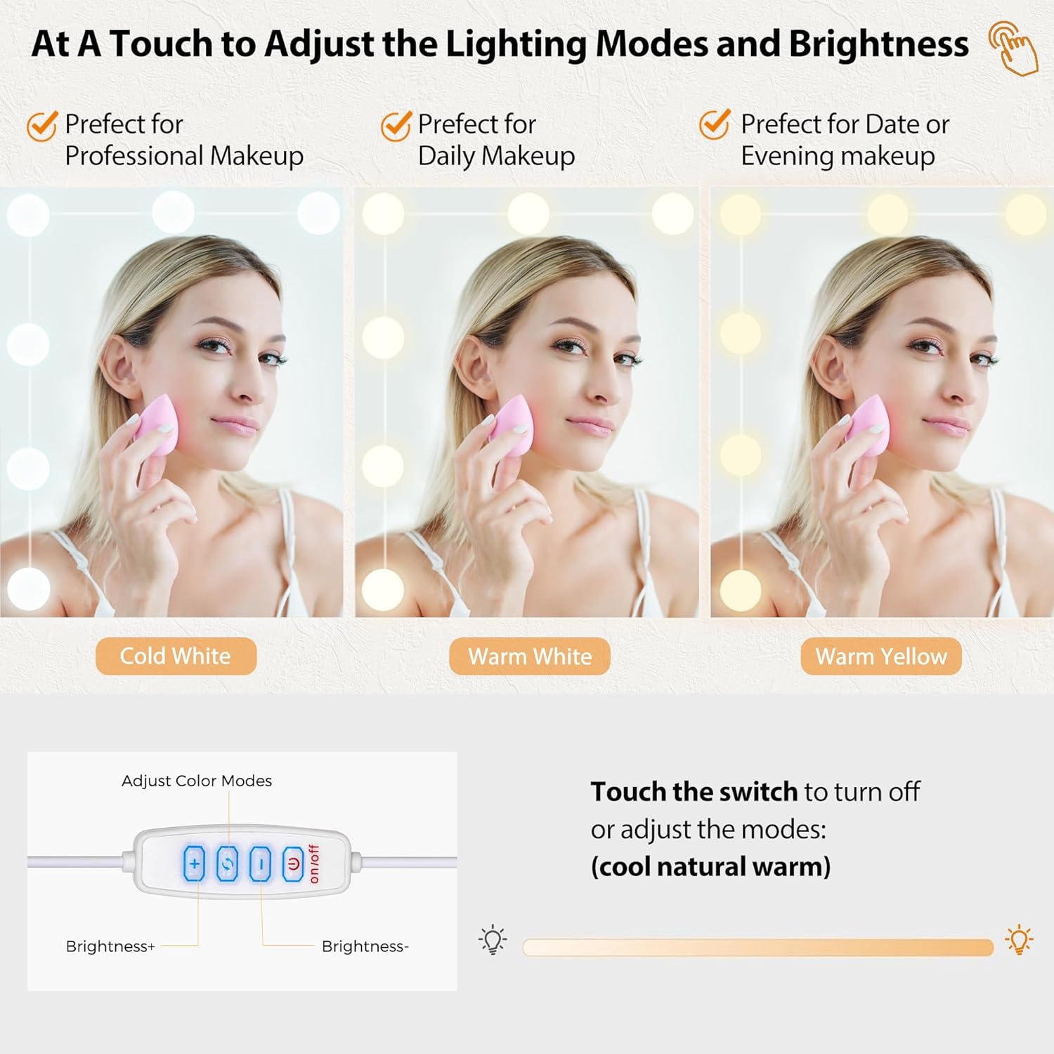 Large Mirror and Lights 3-Colour LED Adjustable Brightness Glass Top Vanity Table with Plug and Stool 5 Drawers