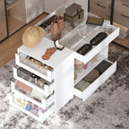 Armoire Bedroom Island Wardrobe Closet Island with 8 Drawers & Glass Tabletop, Walk in Closet Island with Drawers