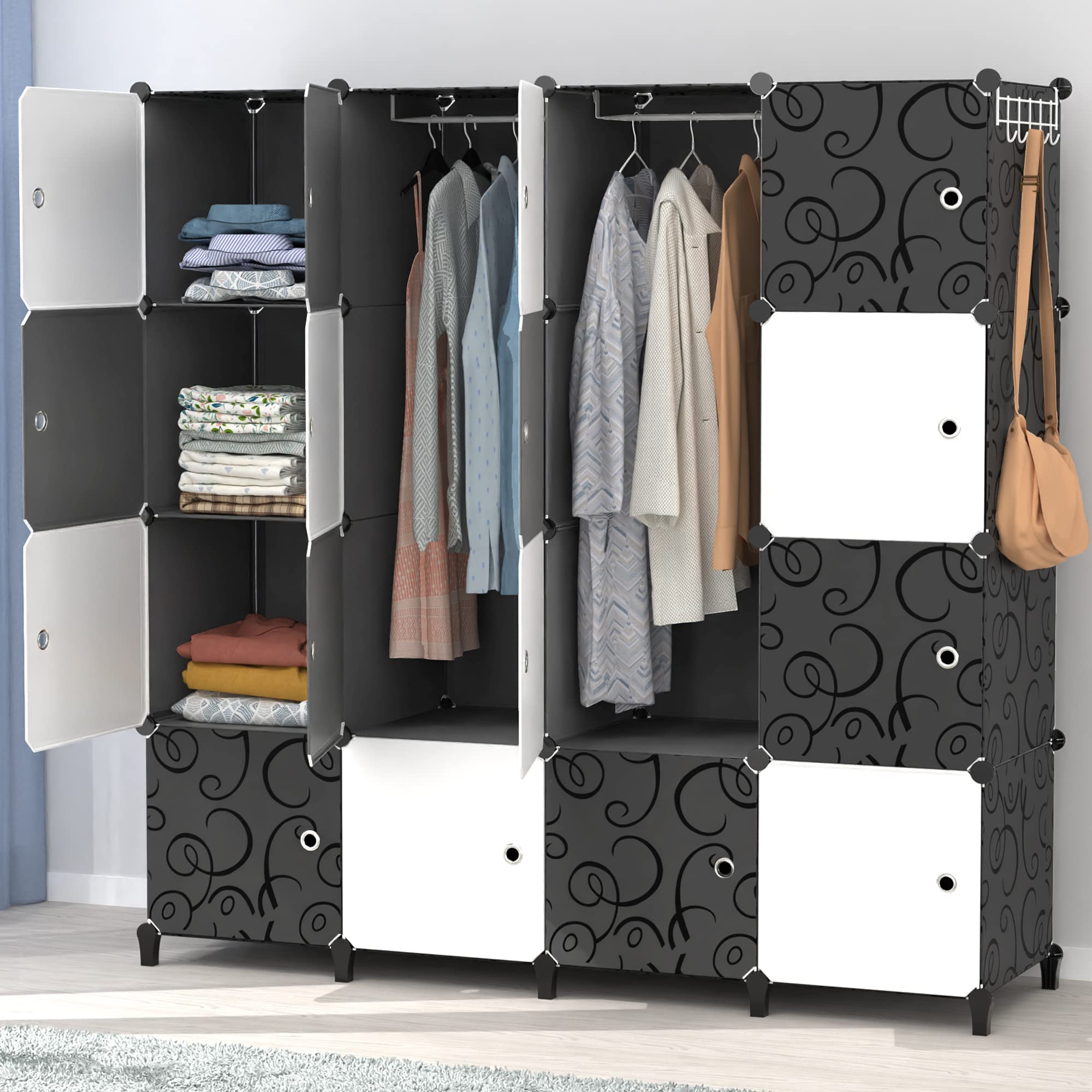 Wardrobe Foldable Closet with 16 Compartments, Combination Armoire Modular Cabinet Clothes Storage