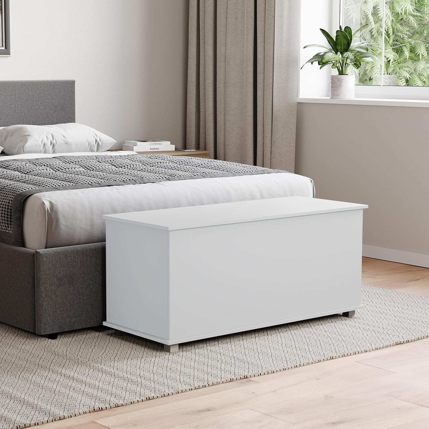 Storage Ottoman, Wooden Chest with Lid, Seat, Stool, Window Bench, Blankets, Bedding